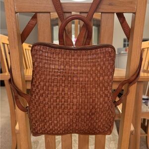 Valencia Holland Genuine Cognac Leather Woven Backpack